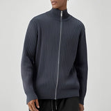 New Korean Fashion Men Cardigan Jacket Light Luxury Trendy Turtleneck Knit Zip-up Long Sleeve Sweater Coat High Quality Knitwear