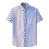 Brand Short Sleeves Oxford Shirts Men 100% Cotton Business Striped Shirts for Man Casual Slim-fit Tops Men