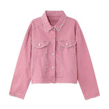 Niche Frayed Retro Denim Jacket High Street Workwear Jean Coats for Men Loose Short Casual Outwear Pink Trendy Men's Clothing