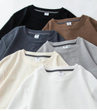 260G Men's Autumn Heavyweight Premium Waffle Basic T-shirt Long Sleeve Simple Solid Color Delicate White Tees Casual Daily Tops