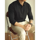 New American Retro Men Polo Shirt Light Luxury Solid Color Slim-fit Commuting Long Sleeve T-shirt Leisure Business Pullover Tops