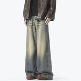 American Style Vintage Straight Jeans Men Retro Fashion Mopping Pants Unisex High Street Loose Casual Wide Leg Denim Pants