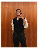 New Korean Fashion Polo Neck Men Sweater Vest Light Luxury Retro Business Knitted Sleeveless Waistcoats Leisure Premium Knitwear