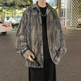 Spring Tie-dye Long Sleeve Corduroy Shirt For Men Y2K Vintage Streetwear Casual Shirts Elegant Man Clothes Hip Hop Blouse