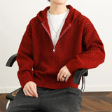 Autumn Men's Casual Cardigan Zipper Simple Knitwear Loose Solid Knit Outerwear Hooded Knitted Coat Male
