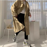 Korean Style Spring Trench Coat Man Streetwear Windbreaker Men Solid Business Casual Loose Sashe Fashion Long Overcoat 남성 트렌치코트
