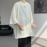 Base shirt Men Summer Oversized Half Sleeve T-Shirt Semi Transparent Perforated Breathable Streetwear Casual Comfort Tee