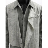 Men Jacket Lapel Collar Faux Two Layer Diagonal Placket 2024 Trendy Outwear Casual Urban Streetwear Host Apparel Stage Clothing