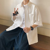 Spring/Summer Men's Shirt Japanese Solid Color Shirt Short Sleeve Men's Summer Half Sleeve Top Coat Trendy Hong Kong Style Shirt