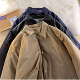 Thickened Winter Parkas Japanese Large Size Retro Workwear English Letters Padded Coat Loose Lapel Warm Button Up Coat