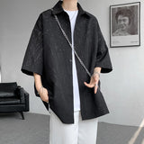 White/Black Men Shirt Texture Lapel Short Sleeve Korean Casual Shirts High Quality Streetwear Summer Leisure Men Clothing