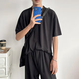 High-quality Ice Silk T Shirts for Men Short Sleeve Summer Half-high Collar Top Loose Korean Fashion Harajuku Mens T Shirts