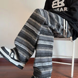 Wide Leg Pants Men Women Autumn Winter Fashion Casual Straight Pants Loose Mopping Pants Harajuku Vintage Striped Black/Coffee