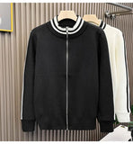 New Korean Fashion Men Cardigan Coat Light Luxury Trendy Knit Zipper Long Sleeve Sweater Jackets High Quality Patchwork Knitwear