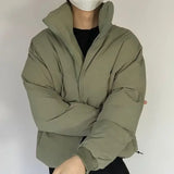 Men's Winter Harbor Wind Thickened Stand-up Collar Padded Jacket, Solid Color Leisure Loose Warm Zipper Cotton-padded Jacket
