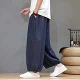 Men Chinese Style Streetwear Trousers Casual Solid Color Long Pants Breathable Wide Leg Pants Harem Pants Men Baggy Pants