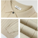 New British Retro Men Polo Neck Sweater Light Luxury Knit Loose Long Sleeve Pullover Casual Solid Color Premium Knitwear M-3XL