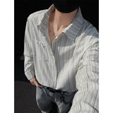 2025 spring New Long sleeved Shirt Men Fashion Social Mens Dress Shirt Korean Loose Casual Striped Shirts Mens Formal Shirt