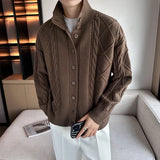 New Korean Style Jacquard Men Cardigan Jackets Fashion Luxury Knitted Button-down  Long Sleeve Sweater Coat Winter Warm Knitwear