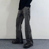 Men Daily Popular Bell Bottom Jeans Male Chic Black Gray Lines Design Denim Pants Baggy Vintage Wash Straight Leg Denim Trousers