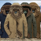 Military Cargo Jackets Mens Parka Men Fleece Hooded Coat Thick Warm Trench Winter Male Jacket Coat Plus Size Velvet Warm Coat