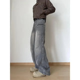 Men's Patchwork style cargo Denim Pants Washed Male Jeans Straight Casual Men wear Loose Wide Leg Trousers Pocket design