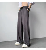 Summer Casual Pants Men Fashion Pleated Pants Men Japanese Streetwear Loose Wide Leg Pants Mens Baggy Ice Silk Trousers M-3XL