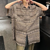 Mens Shirt Ethnic Geometric Totem Casual Shirt Summer Street Trend Retro Niche Hawaiian Short-Sleeve Top Men'S Clothing