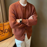 Men's Fashionable Winter Knit Jacket Loose-fit Round Neck Single-breasted Blazer Casual Style Pullovers