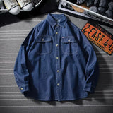 Japanese Style Retro Long Sleeved Denim Shirt for Couples Straight Loose Thin Jacket Men's Versatile Plus Size 4XL Lapel Shirts