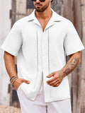 Casual Mens Linen Shirts Spring Summer Fashion Short Sleeve Buttoned Lapel Shirt For Men Vacation Seaside Beach Cardigans