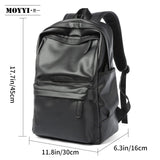 Classics Black Fashion Men PU Leather 15.6inch Laptop Backpack Waterproof Casual Travel Teen Boy School Bags Large Bookbag Male