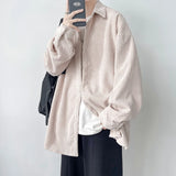 Pineapple Velvet Men's Casual Long Sleeve Button Shirt Coat Outwear Autumn Turn Down Collar Oversize Shirts Red/Black/Dark Gray