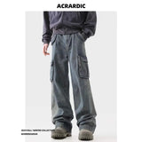 American Spring and Autumn Street Trendy Personalized Work Clothes Jeans for Couples Loose Retro Straight Leg Casual Pants y2k