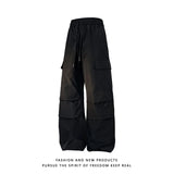 Men's Multi-pocke t Pleated Wide Leg Cargo Pants Korean Fashion Straight Pants Male Casual Loose Drawstring Trousers 5XL-M