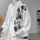 Spring Autumn Long Sleeve Print Shirt Man Black/White High Street Fashion Casual Button Patchwork Harajuku All-match Blouse
