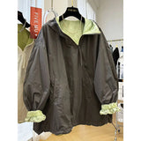 Design-sensory Zippers Trench Coat Both Sides Thin Hooded Jacket Korean 2025 Summer Spliced Jacket High-end Sunscreen Clothes