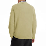 New American Retro Men Polo Sweater Luxury Trendy Jacquarded V Neck Knit Solid Color Pullover Leisure Loose Long Sleeve Knitwear
