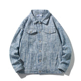 Spring Men Lapel Denim Coat Jacquard patter Fashion Washed denim jacket Motorcycle Jeans Jacket Hommes loose Cotton Casual Coats