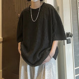 Pleated T-shirts Men Baggy Solid O-neck Half Sleeve Leisure Korean Style High Street Vintage Daily Normcore Youthful Vitality