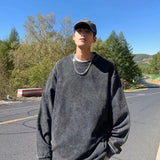 American Vintage Washed Distressed T Shirts for Men Autumn New Ins Large Size Loose O-Neck Long Sleeve Oversized T Shirt Men