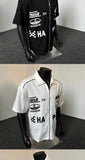 American Motorcycle Shirt Retro Short-sleeved Lapel Tee Men's Summer Lapel Trendy Handsome Loose Zipper Decorative Half-sleeved
