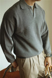 New American Chic Men Polo Sweater Luxury Trendy Business V Neck Knit Solid Color Pullover Leisure Slim-fit Long Sleeve Knitwear