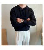 New British Leisure Men's Hooded Sweater Trendy Zip-up Preppy Style Slim-fit Long Sleeve Hoodies Casual Vintage Warmth Knitwear