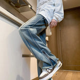 Autumn jeans men New Fashion Side Zipper Casual Jean Pants Men High Street Loose Straight Pant Mens Vintage All-match Trousers