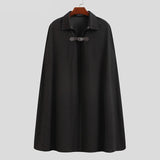 Fashion Men Cloak Coats Lapel Solid Color One Button Cape Trench Streetwear Casual Male Overcoats Ponchose S-5XL