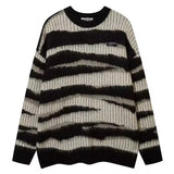 Plush Pullovers Men Autumn Winter Striped Fashion High Street Slouchy Loose Couples Knitted Sweater Y2k Harajuku Warm Outwear