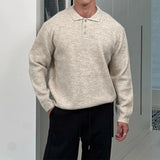New British Retro Men Polo Neck Sweater Light Luxury Knit Loose Long Sleeve Pullover Casual Solid Color Premium Knitwear M-3XL