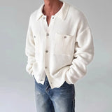 New Japanese Fashion Men Cardigan Jackets Light Luxury Knitted Button-down Long Sleeve Sweater Coat Premium Solid Color Knitwear