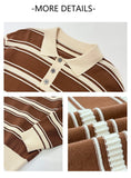 New American Trendy Men Polo Neck Sweater Light Luxury Striped Knit Long Sleeve Pullover Tops High Quality Loose Knitwear M-3XL